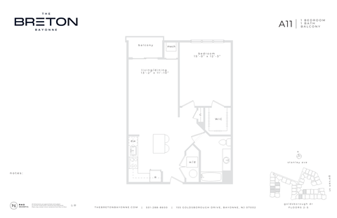 Floor plan for 1 bed, 1 bath, 817 sqft